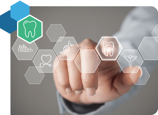 Website Image - Hand pressing hexagon hologram shape with tooth