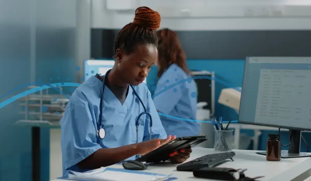 Website Image - Ditki Page - Tab Content Module - Nursing Student With Tablet and TDS Elements