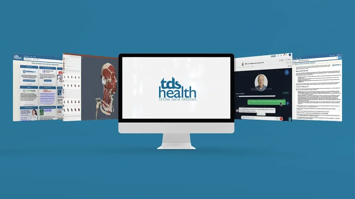 Computer with TDS Health Logo and product shots of TDS Health products