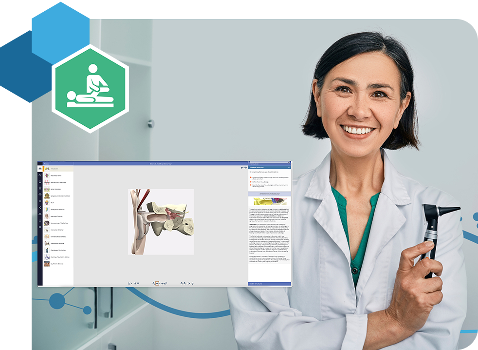 Website Image - Allied Health Page - Tab Content Module - Audiologist With Primal Pictures Audiology Module and TDS Elements Hero Banner